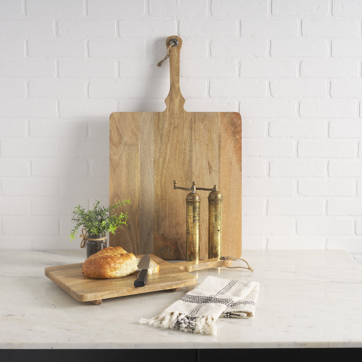 Khana Natural Solid Wood Square Serving Boards, Decorative Tray by Mercana, 29.25" length x 17.25" width x 1.75" height View 2