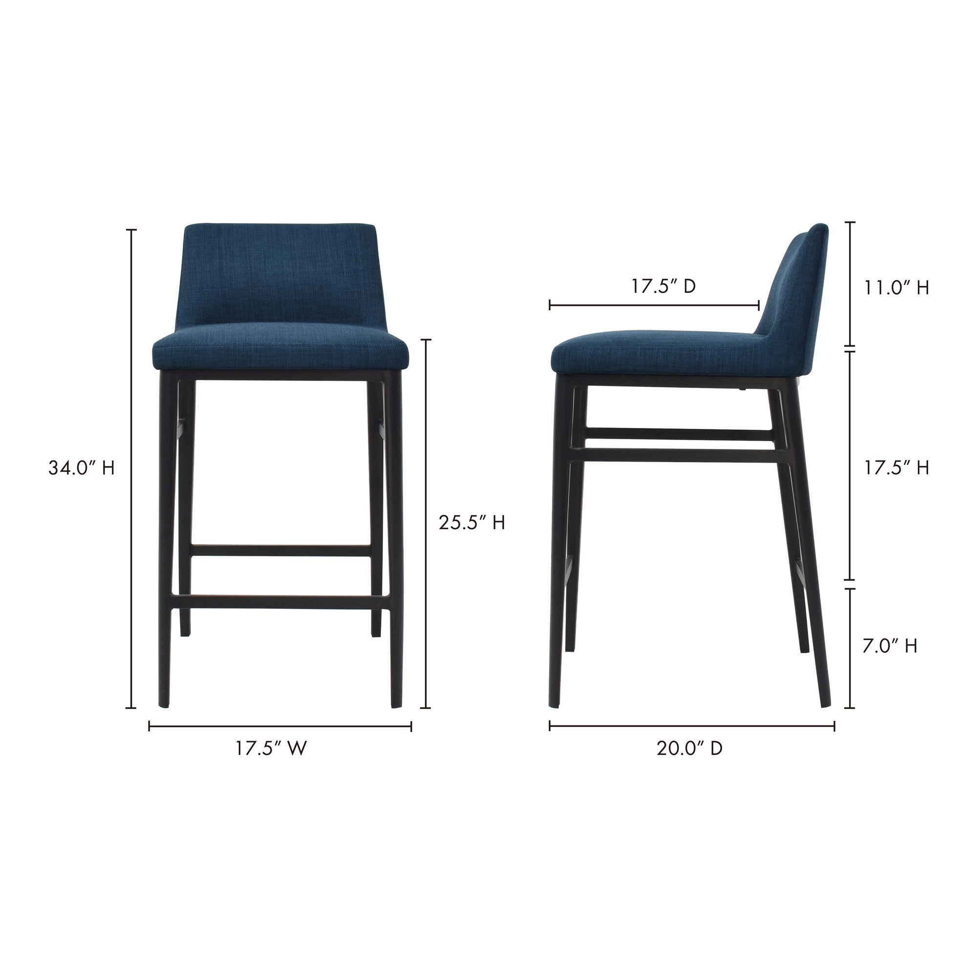 Baron Counter Stool Blue, Counter & Bar Stool by Moe's Home, 17.5" width x 34" height x 20" depth View 6