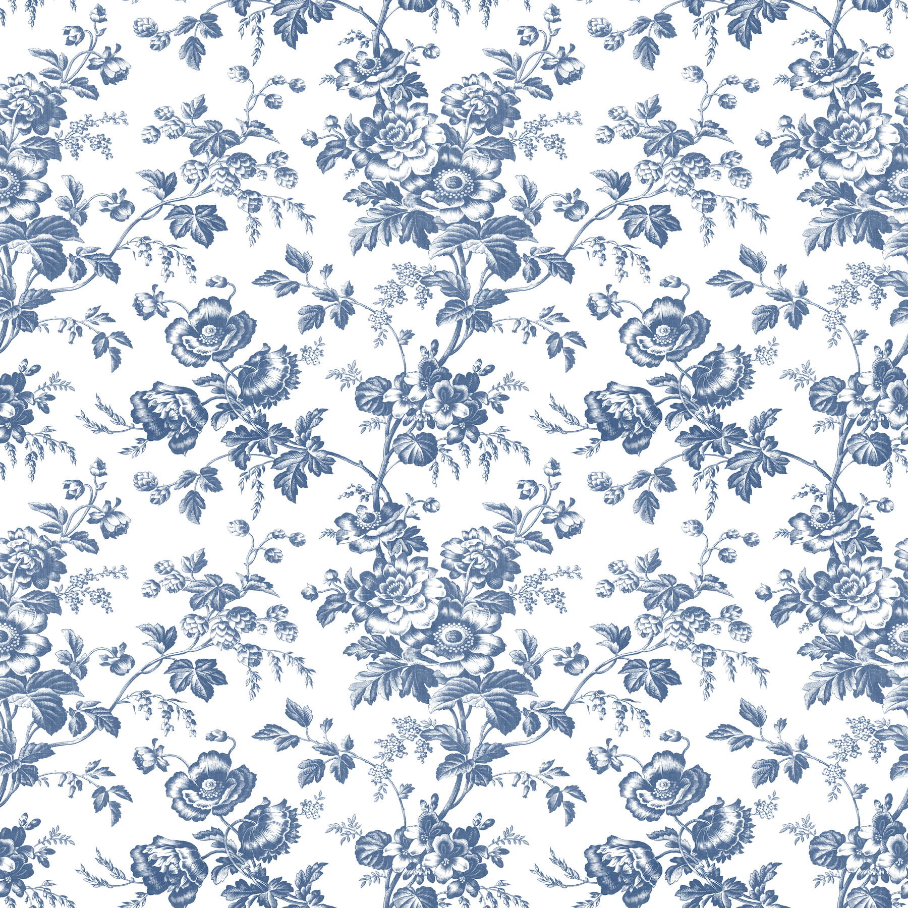 Anemone Toile Navy Wallpaper, by York Wall, 33' length x 1'8.5" width x 0.02" depth View 1