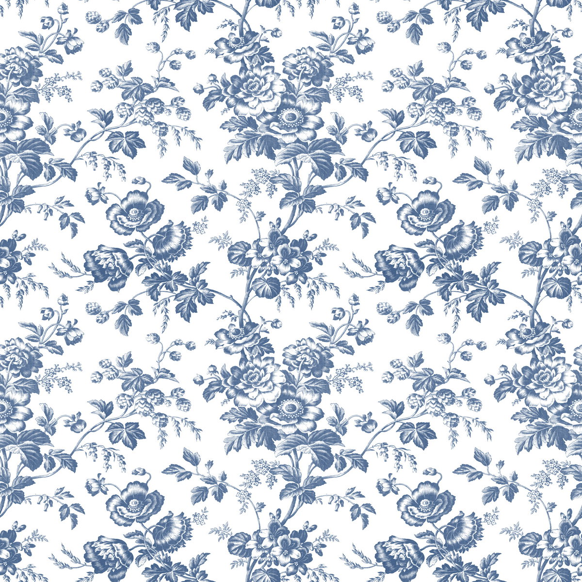 Anemone Toile Navy Wallpaper, by York Wall, 33' length x 1'8.5" width x 0.02" depth View 2